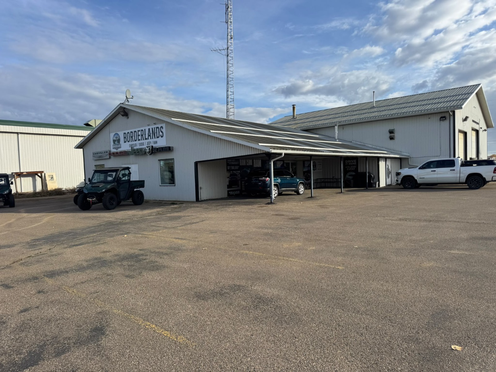 Borderlands Chrysler dealership and service bays in La Crete